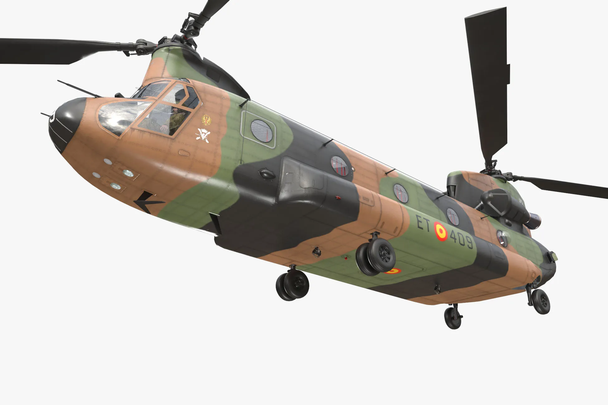Helicopter CH-47D Chinook Spanish Army Basic Aniamtion --20-- 3D Model .c4d .max .obj .3ds .fbx .stl .blend 