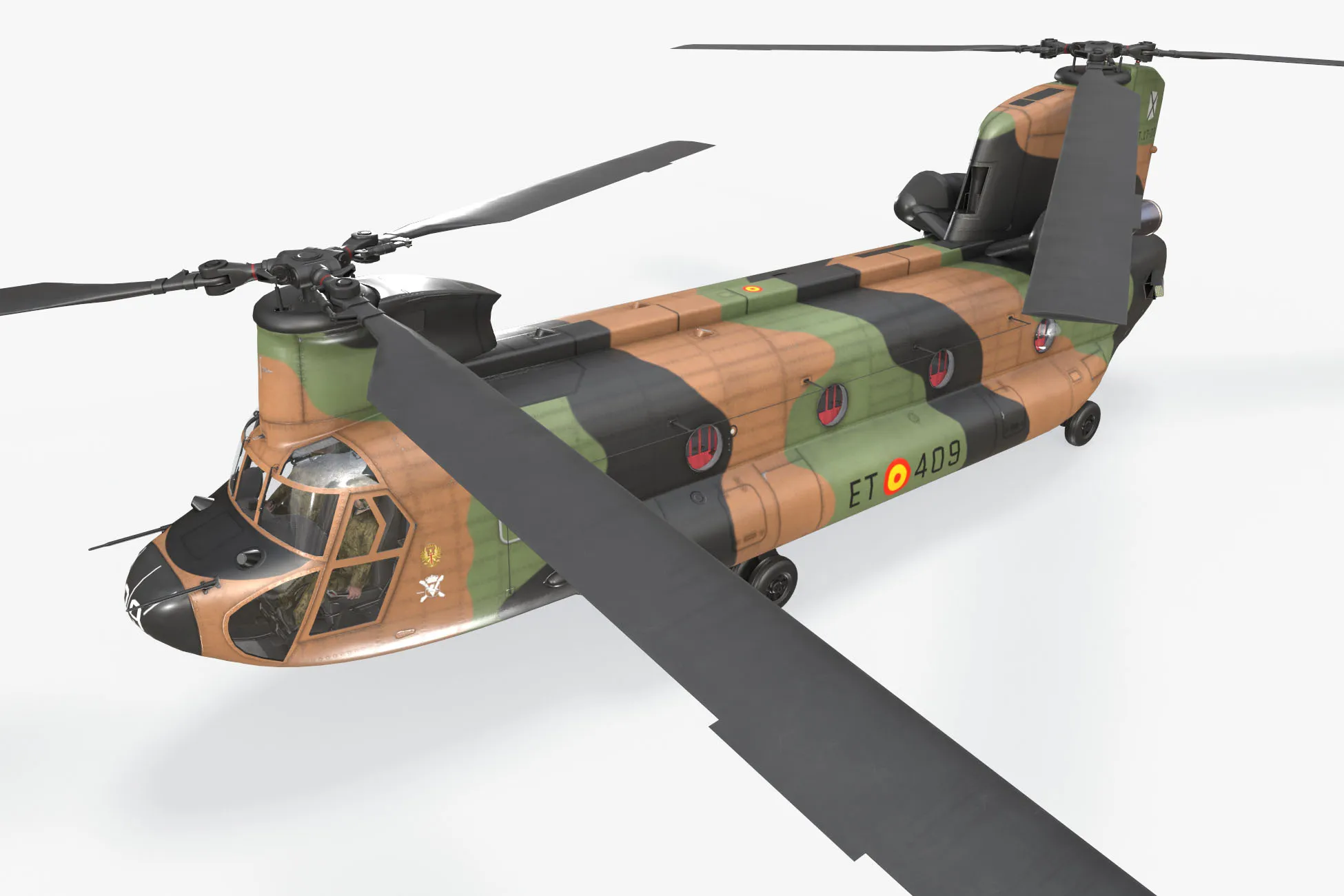 Helicopter CH-47D Chinook Spanish Army Complex Animation --20-- 3D Model .c4d .max .obj .3ds .fbx .stl .blend 