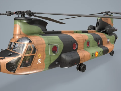Helicopter CH-47D Chinook Spanish Army Complex Animation --20-- 3D Model