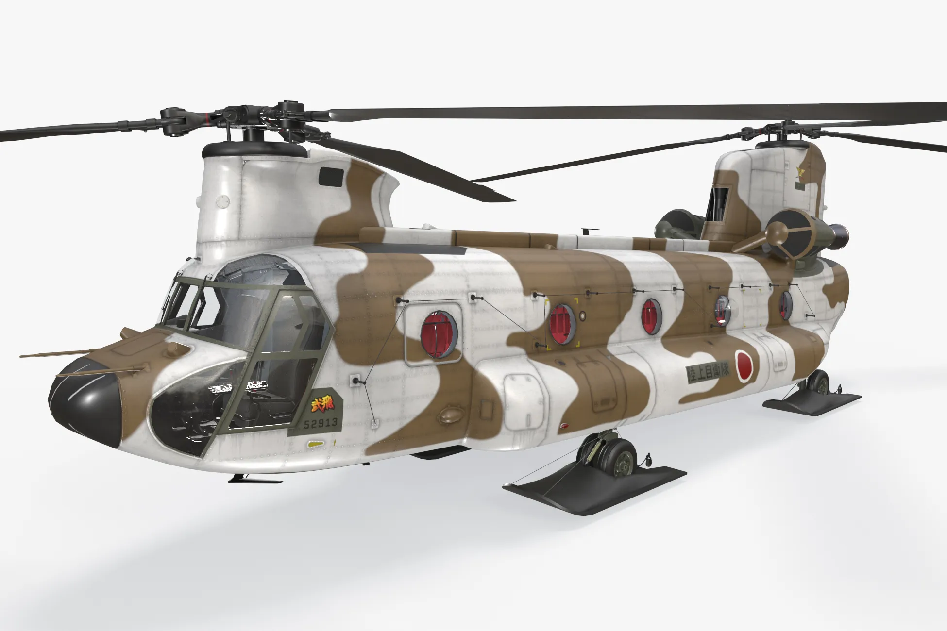 Helic&oacute;ptero CH-47J Chinook JGSDF Winter Static --22-- Modelo 3D .c4d .max .obj .3ds .fbx .stl .blend 
