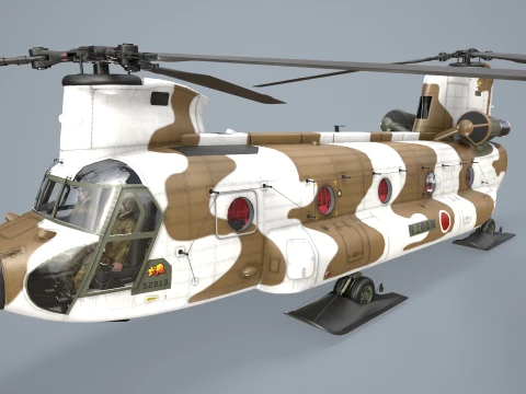 Helicopter CH-47J Chinook JGSDF Winter Complex Animation --22-- 3D Model