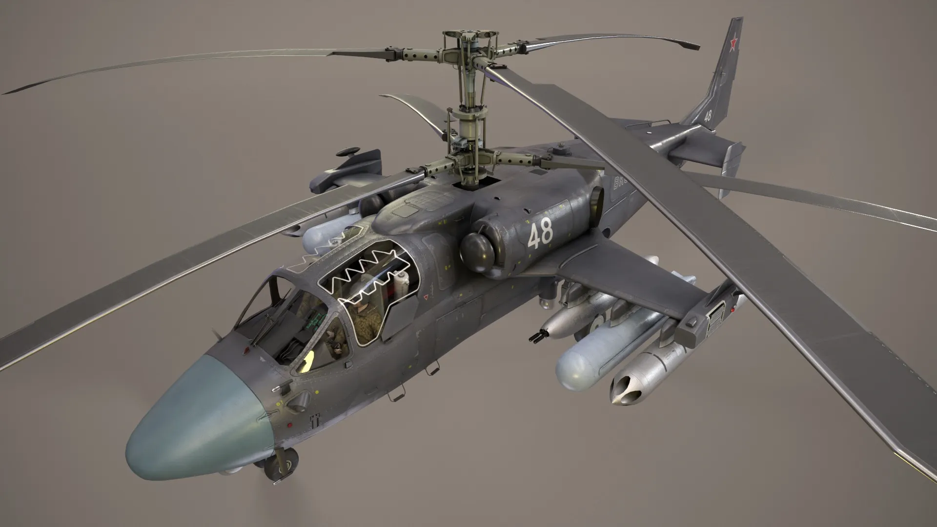 Helicopter Kamov Ka-52 Alligator Dark Basic Animation --32-- 3D Model .c4d .max .obj .3ds .fbx .stl .blend 