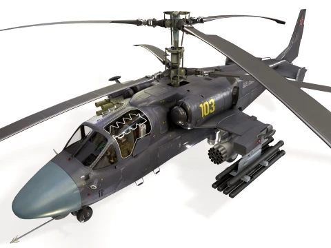 Helicopter Kamov Ka-52K Katran Basic Animation --32-- 3D Model