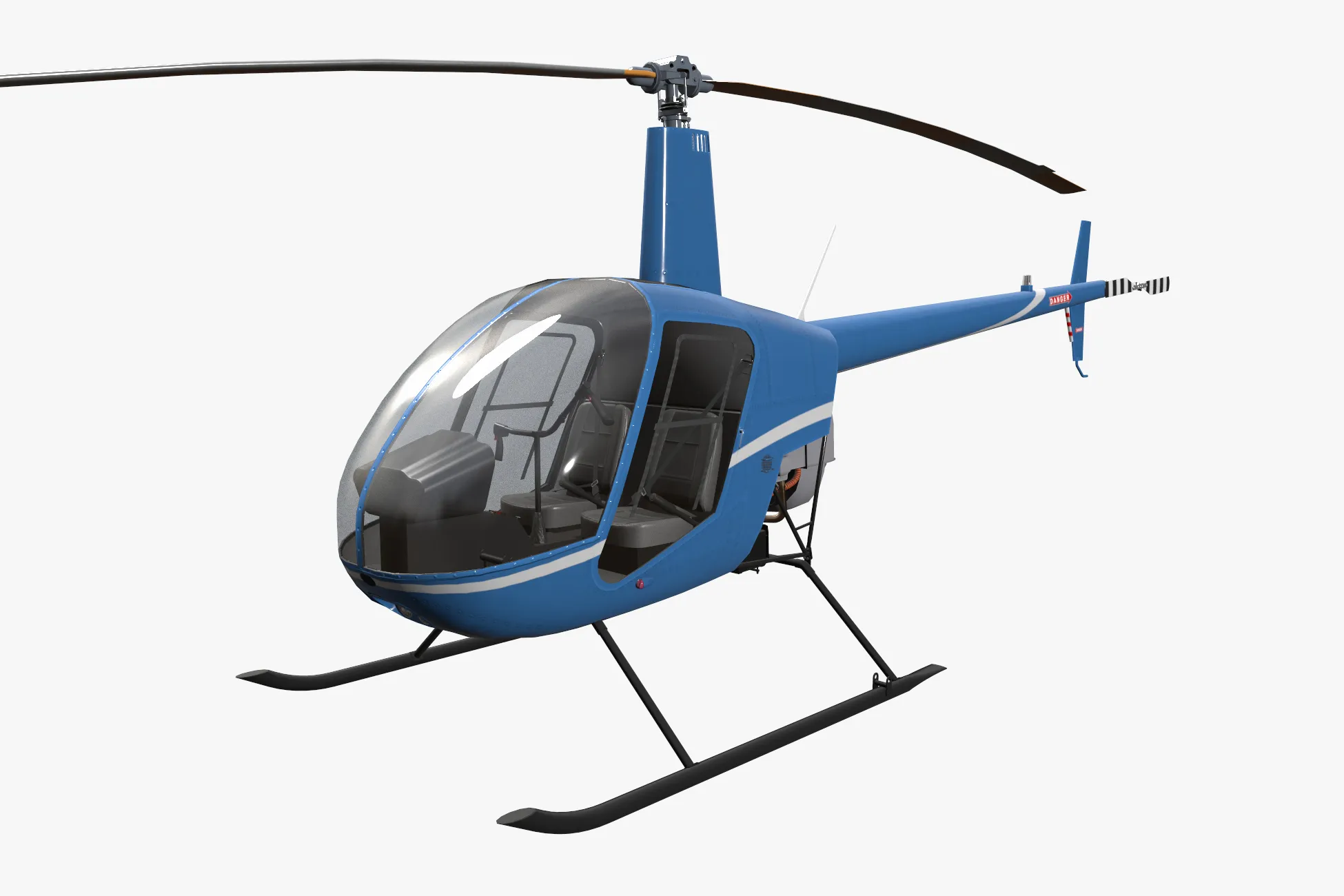 Helicopter Robinson R22 Blue Static --34-- 3D Model .c4d .max .obj .3ds .fbx .stl .blend 