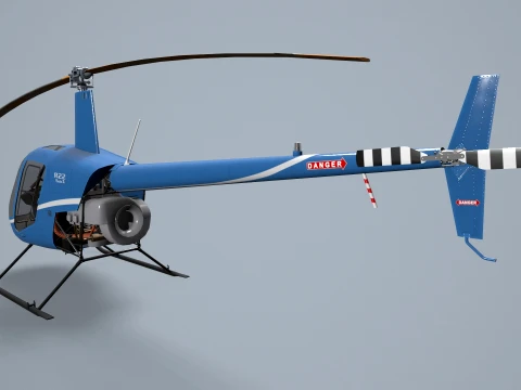 Helicopter Robinson R22 Blue Static --34-- 3D Model
