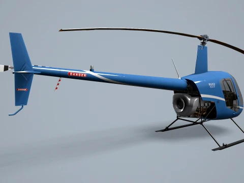 Helicopter Robinson R22 Blue Static --34-- 3D Model