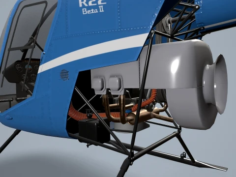 Helicopter Robinson R22 Blue Static --34-- 3D Model