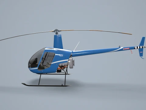 Helicopter Robinson R22 Blue Static --34-- 3D Model