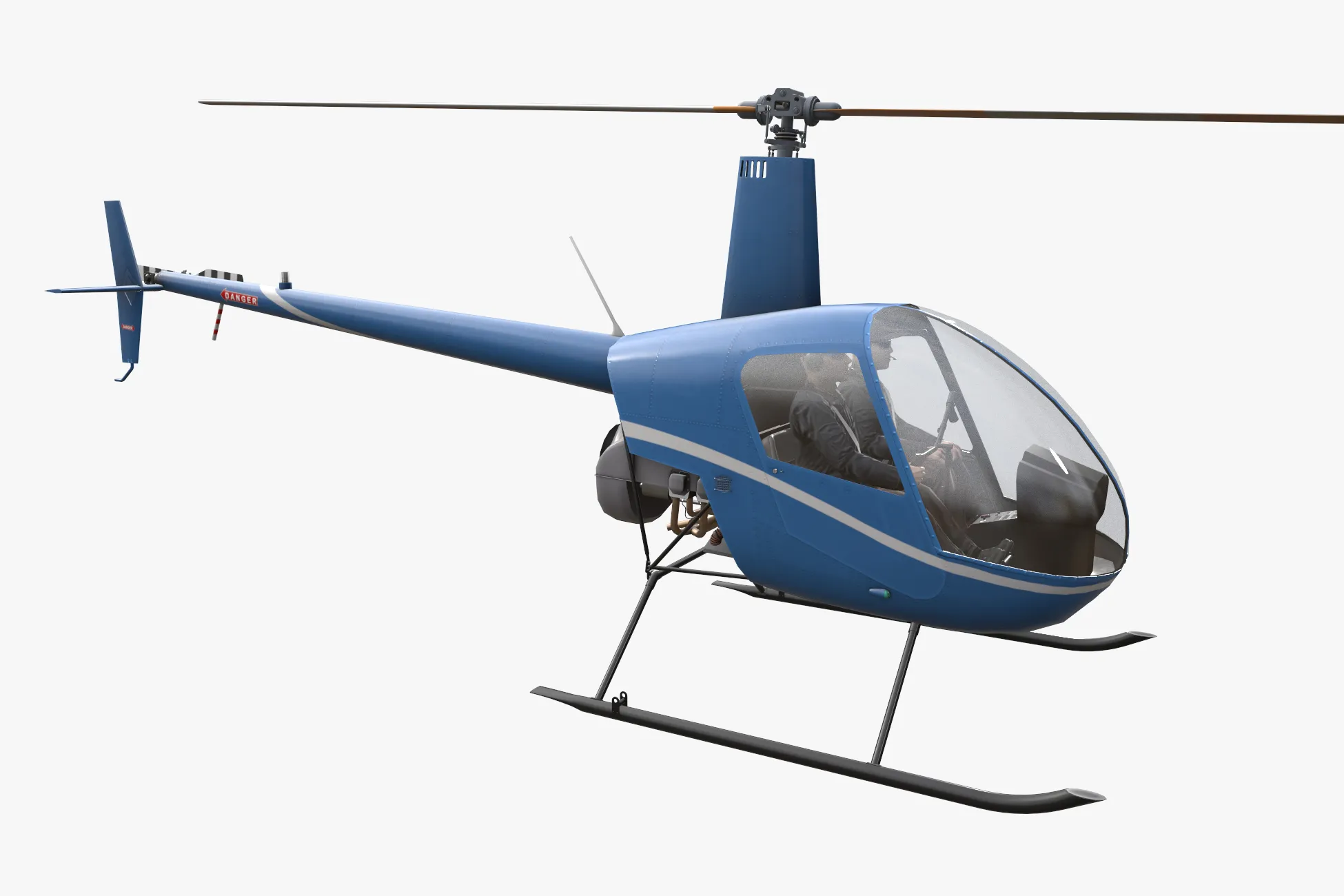 Helicopter Robinson R22 Blue Basic Animation --34-- 3D Model .c4d .max .obj .3ds .fbx .stl .blend 