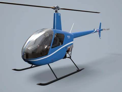 Helicopter Robinson R22 Blue Basic Animation --34-- 3D Model
