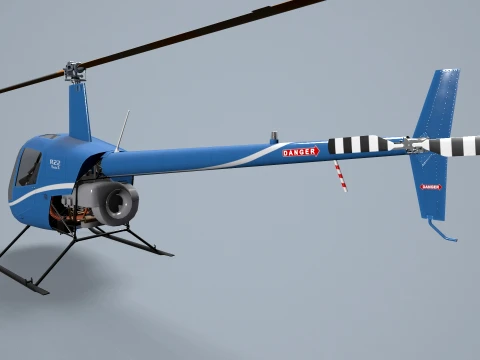Helicopter Robinson R22 Blue Basic Animation --34-- 3D Model