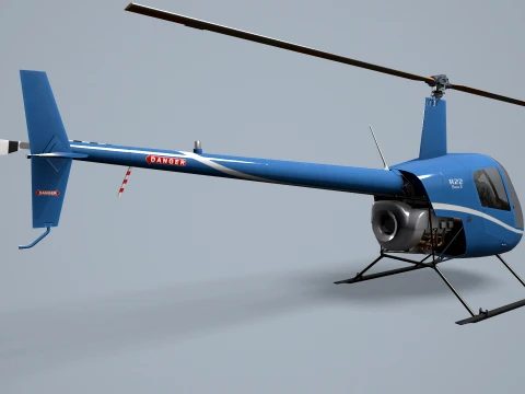 Helicopter Robinson R22 Blue Basic Animation --34-- 3D Model