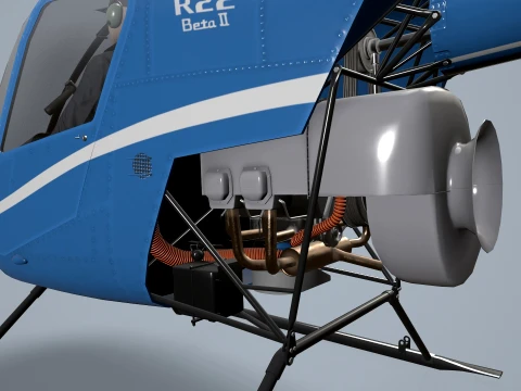 Helicopter Robinson R22 Blue Basic Animation --34-- 3D Model