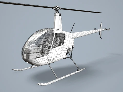 Helicopter Robinson R22 Blue Basic Animation --34-- 3D Model