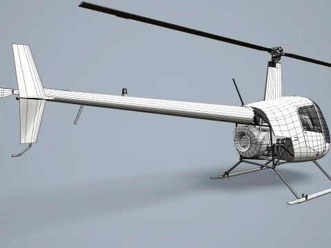 Helicopter Robinson R22 Blue Basic Animation --34-- 3D Model