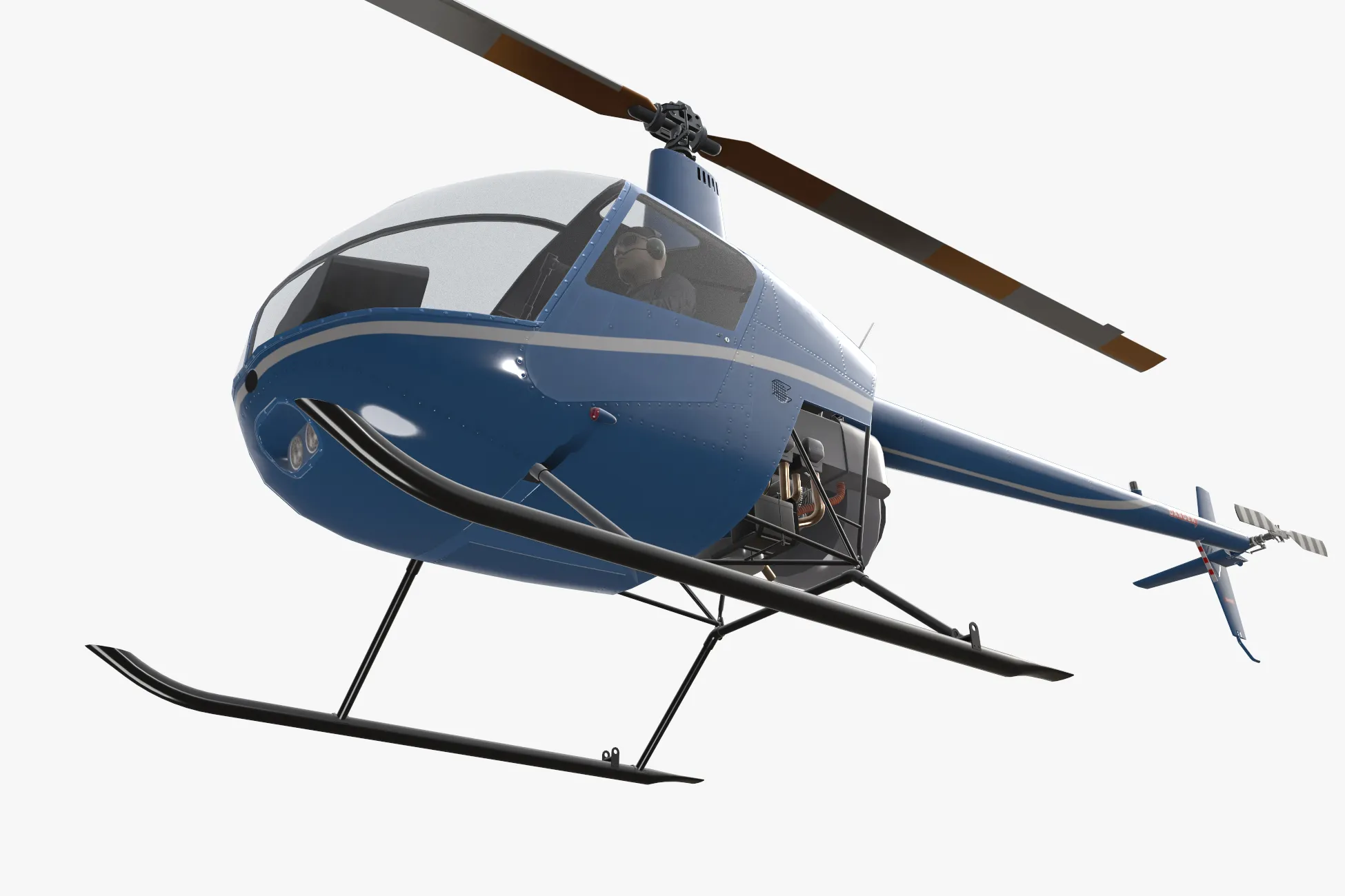 Helicopter Robinson R22 Blue Complex Animation --34-- 3D Model .c4d .max .obj .3ds .fbx .stl .blend 