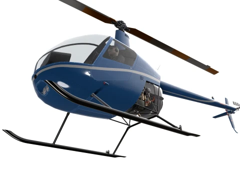 Helicopter Robinson R22 Blue Complex Animation --34-- 3D Model
