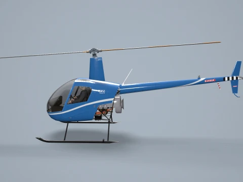 Helicopter Robinson R22 Blue Complex Animation --34-- 3D Model