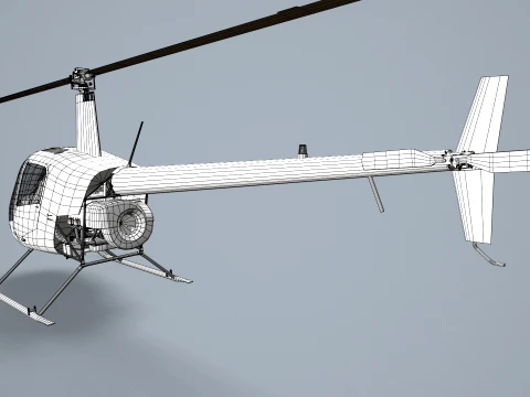 Helicopter Robinson R22 Blue Complex Animation --34-- 3D Model