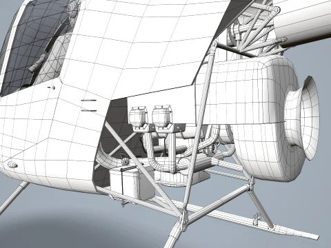 Helicopter Robinson R22 Blue Complex Animation --34-- 3D Model