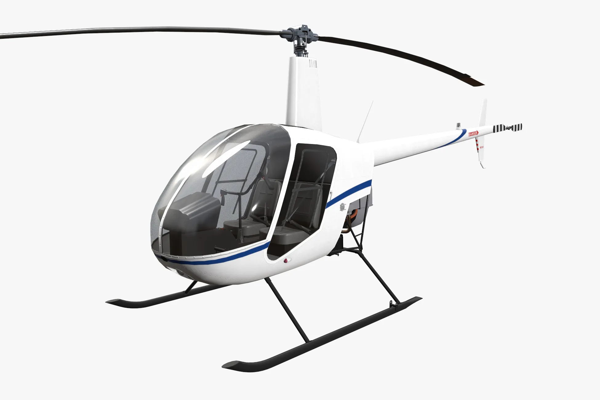 Helicopter Robinson R22 White Static --35-- 3D Model .c4d .max .obj .3ds .fbx .stl .blend 
