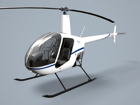 Helicopter Robinson R22 White Static --35-- 3D Model