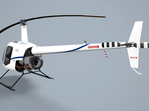 Helicopter Robinson R22 White Static --35-- 3D Model