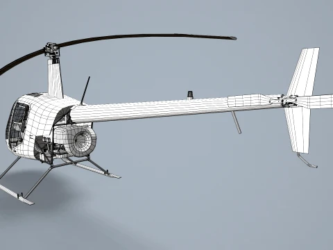Helicopter Robinson R22 White Static --35-- 3D Model