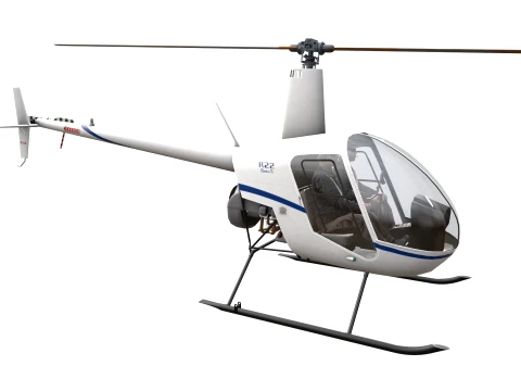 Helicopter Robinson R22 White Basic Animation --35-- 3D Model