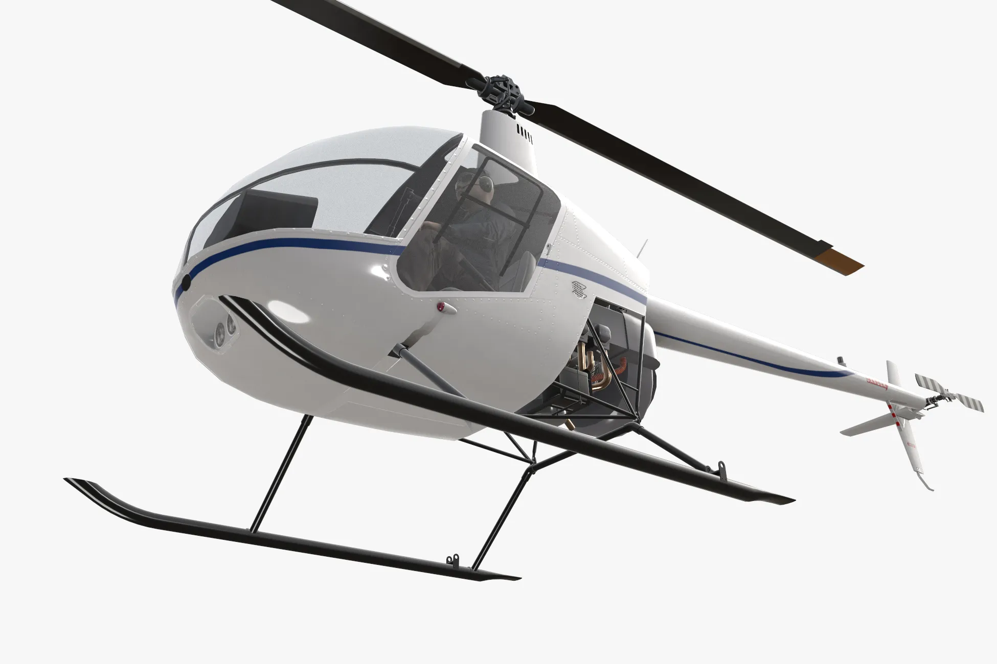 Helicopter Robinson R22 White Complex Animation --35-- 3D Model .c4d .max .obj .3ds .fbx .stl .blend 