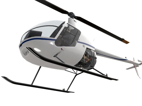 Helicopter Robinson R22 White Complex Animation --35-- 3D Model
