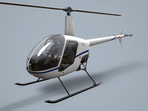 Helicopter Robinson R22 White Complex Animation --35-- 3D Model