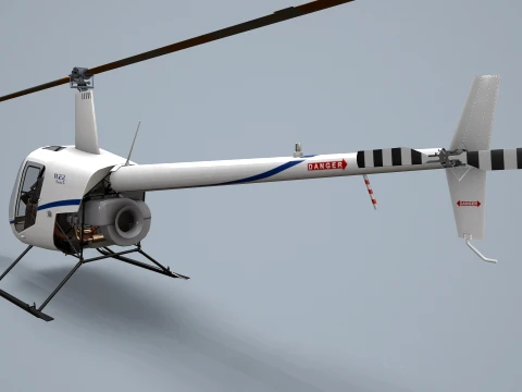 Helicopter Robinson R22 White Complex Animation --35-- 3D Model