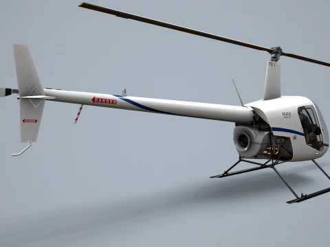 Helicopter Robinson R22 White Complex Animation --35-- 3D Model