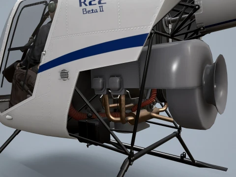 Helicopter Robinson R22 White Complex Animation --35-- 3D Model