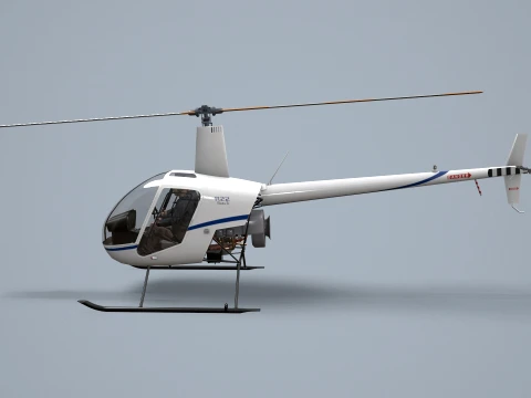 Helicopter Robinson R22 White Complex Animation --35-- 3D Model