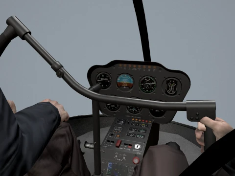 Helicopter Robinson R22 White Complex Animation --35-- 3D Model