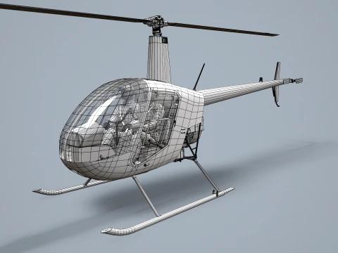 Helicopter Robinson R22 White Complex Animation --35-- 3D Model