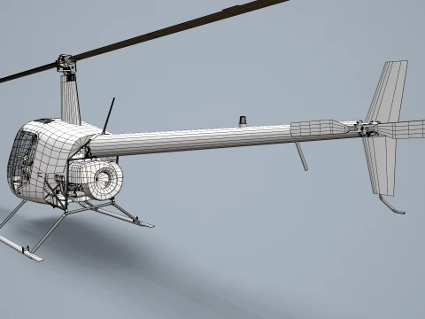 Helicopter Robinson R22 White Complex Animation --35-- 3D Model