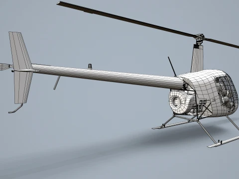 Helicopter Robinson R22 White Complex Animation --35-- 3D Model