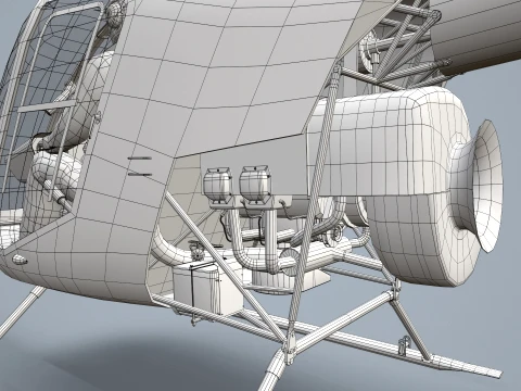Helicopter Robinson R22 White Complex Animation --35-- 3D Model