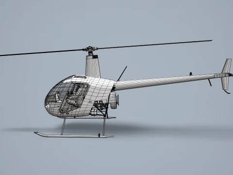Helicopter Robinson R22 White Complex Animation --35-- 3D Model