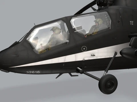 Helicopter OH-1 Ninja JGSDF Black Basic Animation --445-- 3D Model