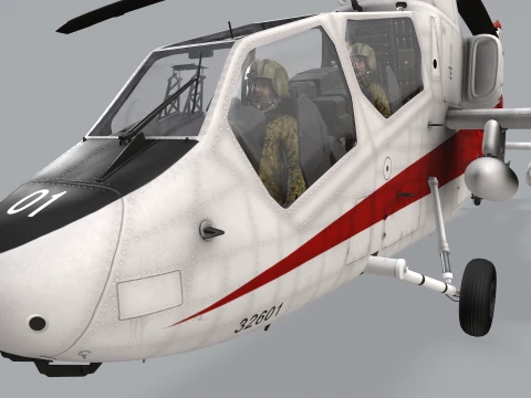 Helicopter OH-1 Ninja JGSDF White Basic Animation --446-- 3D Model