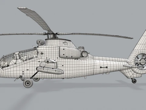 Helicopter OH-1 Ninja JGSDF White Basic Animation --446-- 3D Model