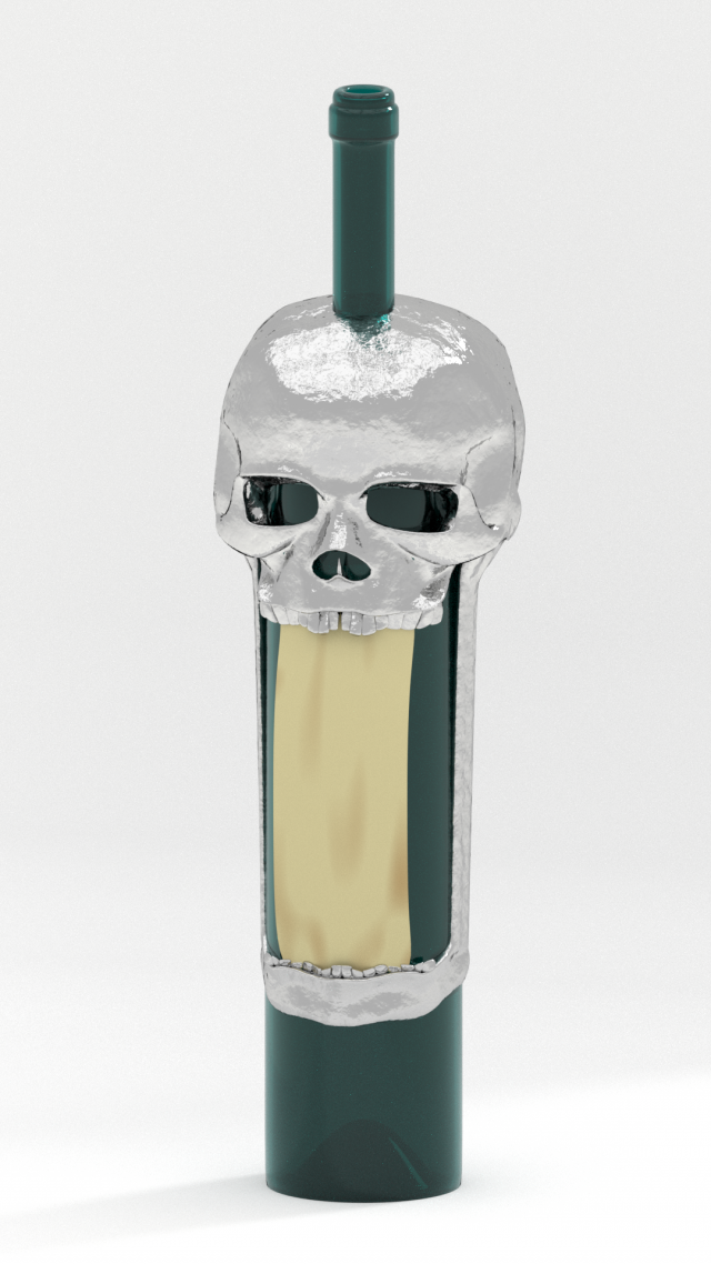 glass bottle with silver skull 3D Модель .c4d .max .obj .3ds .fbx .stl .blend 