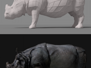 photorealistic rhinoceros indien low-poly 3D Модель