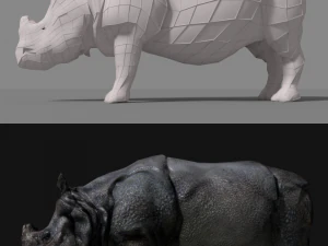 photorealistic rhinoceros indien low-poly 3D Model