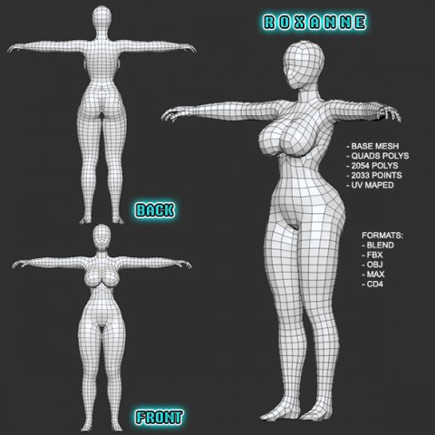 lowpoly female mesh roxanne 3D Modell .c4d .max .obj .3ds .fbx .stl .blend 
