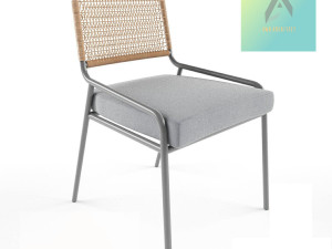 stainless stell chair with woven bamboo 3D Model